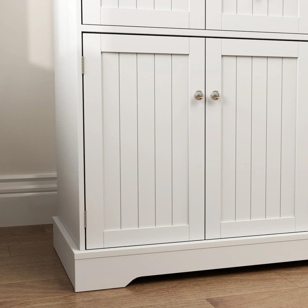 English Elm 39" White Mdf Cat Litter Box Enclosure Side Table with Storage Cabinet and Drawers T3971P404601