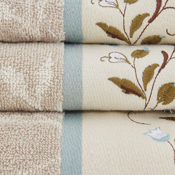 JLA Home Madison Park - Embroidered Madison Park Serene Cotton Jacquard 6-Pc Towel Set — Soft, Absorbent, OEKO-TEX Certified Luxury MP73-6090