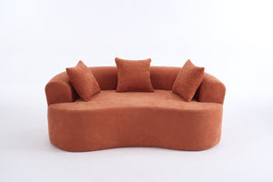 English Elm Crescent-shaped Chenille Loveseat Low Profile Curved Sofa for Modern Living Rooms Orange W5188P450357