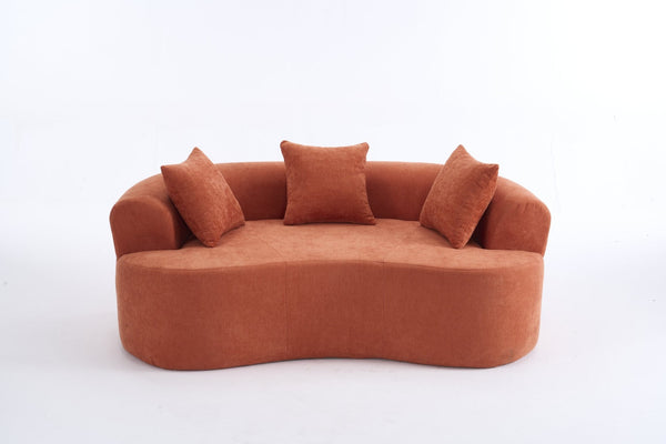 English Elm Crescent-shaped Chenille Loveseat Low Profile Curved Sofa for Modern Living Rooms Orange W5188P450357