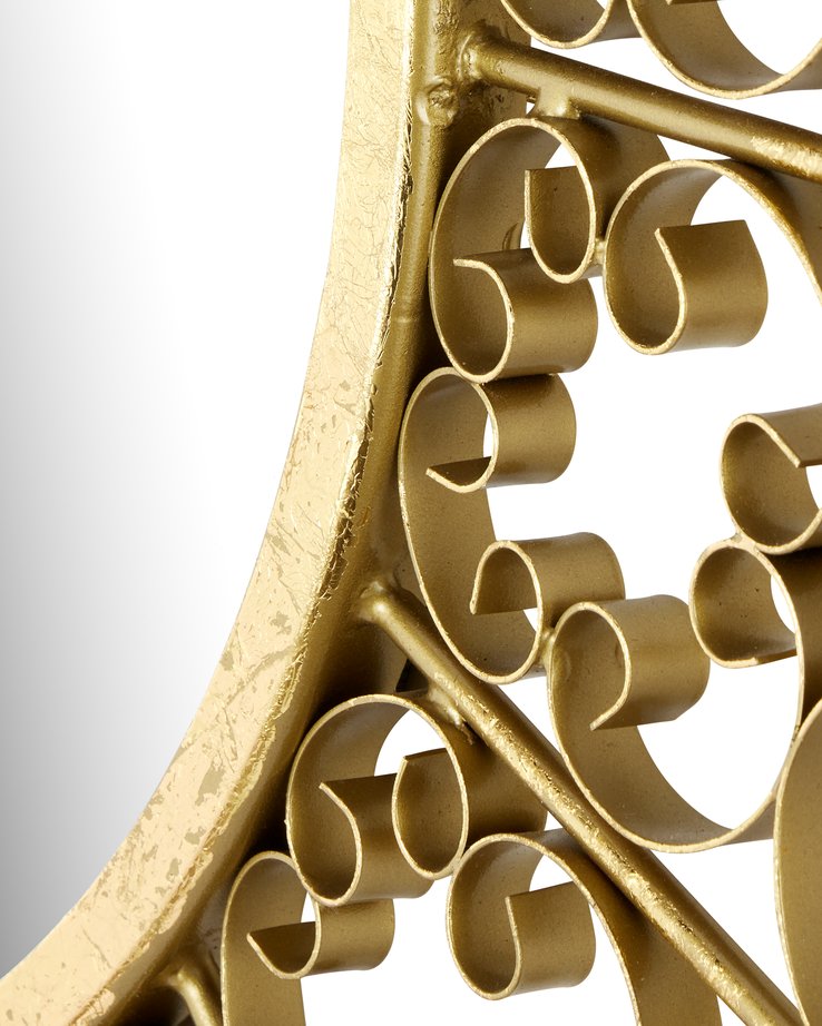 Currey & Company Levain Round Mirror - Elegant Convex Design With Ornate Gold Leaf Frame, Timeless Vintage Charm Brass Iron ,Glass ,Engineered Wood 1000-0165-currey-company