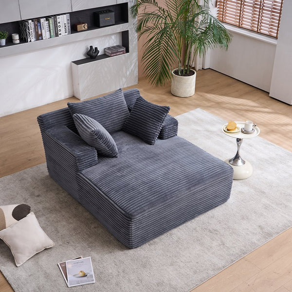 English Elm Oversized Corduroy Chaise Longue Sofa Bed — Modern Deep-Seat Sleeper with Armrests & Pillows for Compact Spaces Grey W1752P264710