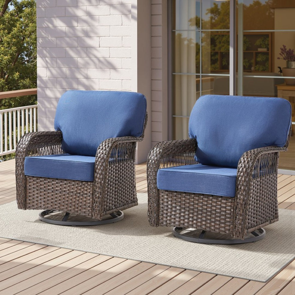 English Elm Outdoor Wicker Swivel Glider Chair Set Patio Rocker with Plush T Back Cushions T3773P418419