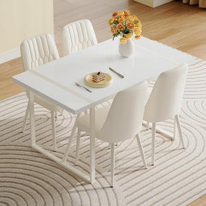 English Elm 55"X31.5" Cream-Style White Mdf Dining Table Set With 4 Armless Cream-Style Chairs.Mdf Tabletop and Metal Frame Legs.Adding A Warm and Gentle Atmosphere To Your Family.