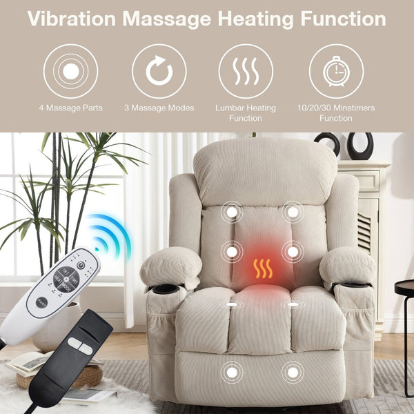 English Elm Power Lift Recliner with Vibration Massage Heat Lumbar Support and Usb for Elderly W1807P298601
