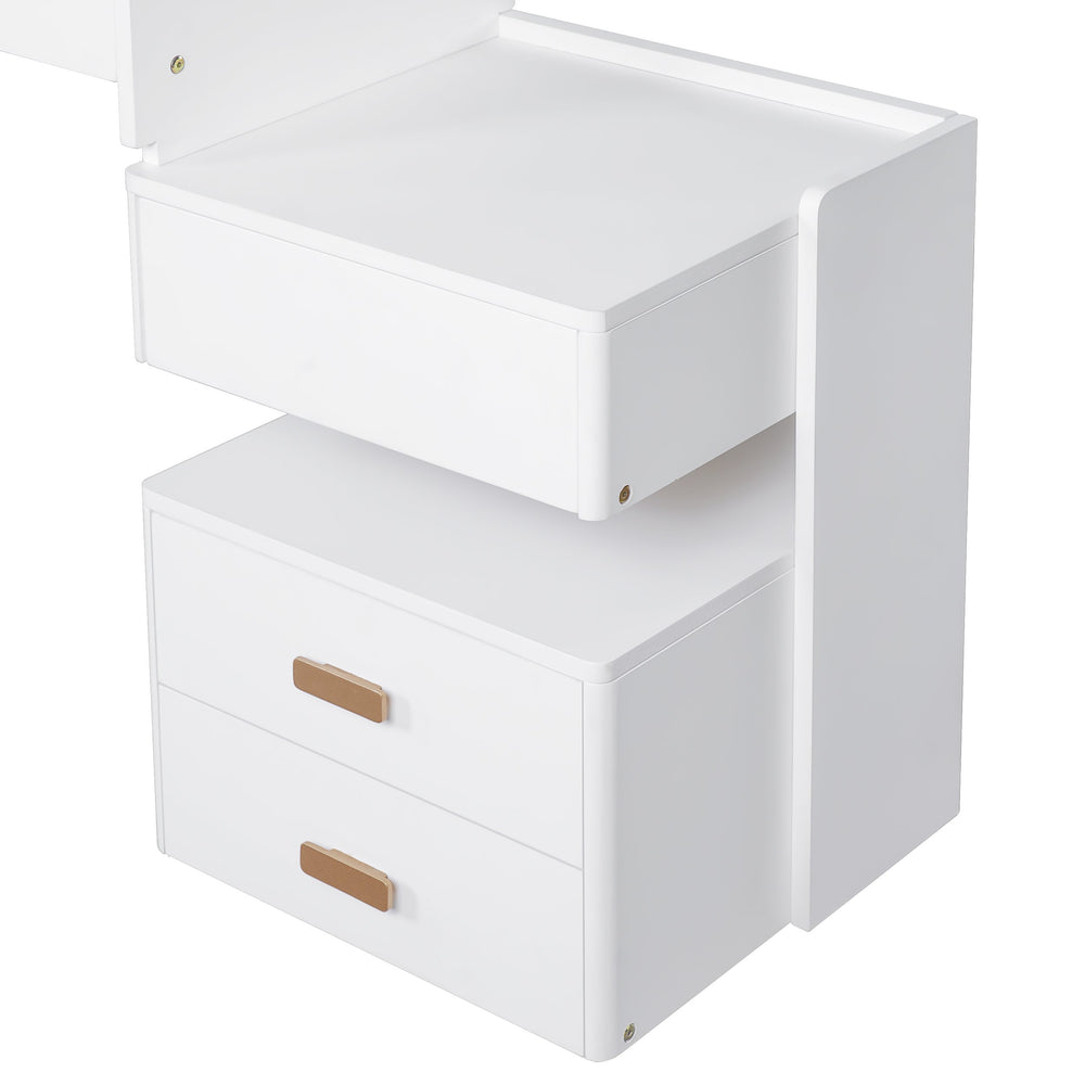 English Elm 3-in-1 Makeup Vanity Desk with Flip Mirror, LED 3-Color Lighting, Expandable Length & Ample Storage Drawers White N844P285298A