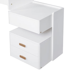 English Elm 3-in-1 Makeup Vanity Desk with Flip Mirror, LED 3-Color Lighting, Expandable Length & Ample Storage Drawers White N844P285298A