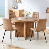 English Elm 5 Piece Round Dining Table Set, Modern Round Table and 4 Upholstered Chairs For Dining Room, Kitchen Room, Living Room, Easy Assembly