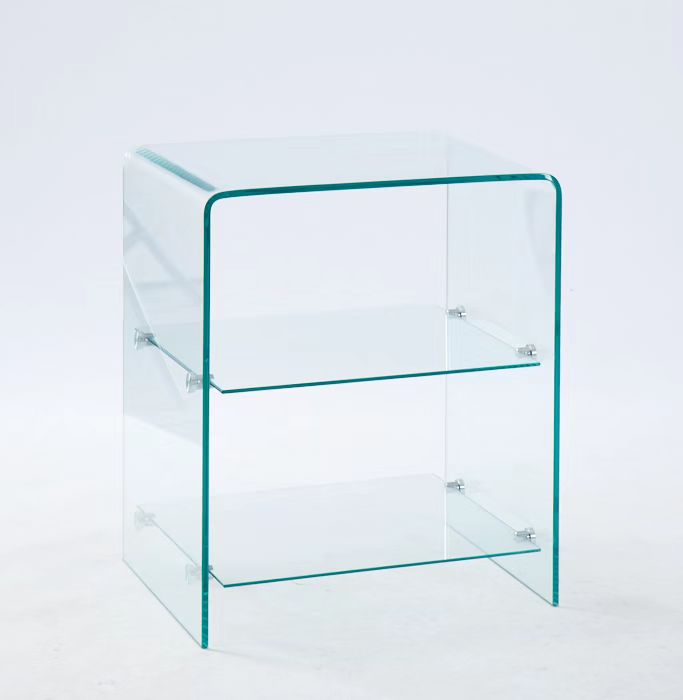 English Elm 2 Tempered Clear Bent Glass SideTable – Waterproof, Stackable Transparent End Table for Home, Office Events W1718P233037