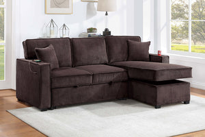 English Elm Contemporary Corduroy Sectional Sleeper with Storage Chaise and Usb Charging Ports B011S02175