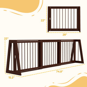 English Elm Pawhut Freestanding Wood Pet Gate Three Panel Accordion Design for Home Interiors W2225P229555