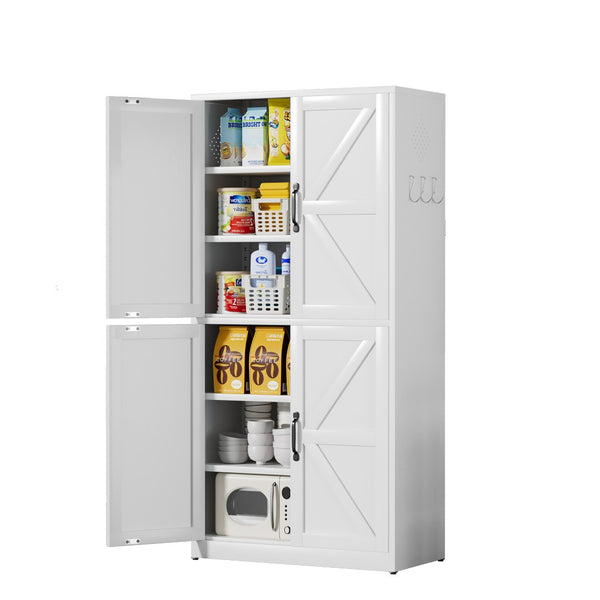English Elm White Powder-coated Steel Pantry Cabinet with Adjustable Shelves for Kitchen or Bath T2398P413027