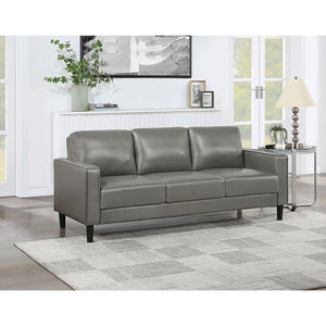 English Elm Farallone Faux Leather Track Arm Sofa with Tapered Legs, Sleek Modern Profile and Smooth Cushions for Compact Living Spaces Grey B062P354050