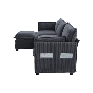 English Elm United We Win Modular Corduroy Sectional with Ottoman Low Profile Living Room Couch Gray W1568S00255