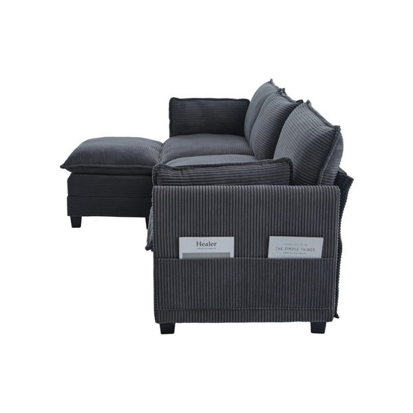 English Elm United We Win Modular Corduroy Sectional with Ottoman Low Profile Living Room Couch Gray W1568S00255