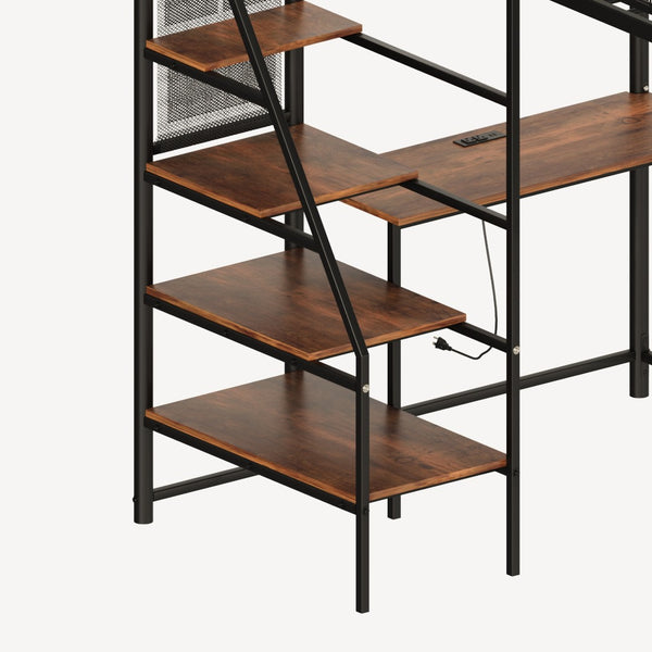 English Elm Black Metal Loft Bed with Built-in Desk Rgb Led Lighting and Charging Station Black W1671S00004