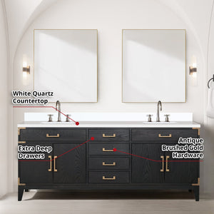 English Elm Black Oak Double Bath Vanity With White Quartz Top, Chrome Faucet & Two 36-Inch Mirrors Included B2731S02191