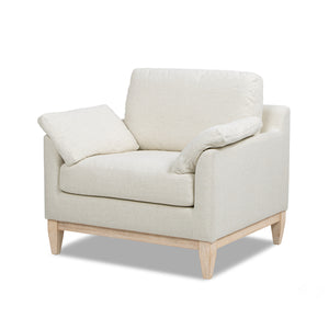 English Elm Jennifer Taylor Home - Pasadena Modern Farmhouse Accent Arm Chair 36" Flax White Linen, Rubberwood Base, Removable Cushions B2719P358855