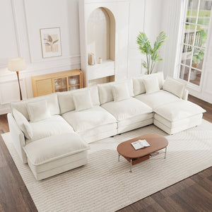 English Elm Comfort Modular U-shape Sectional Sofa White Chenille with Reversible Chaise and Ottomans W714S00564
