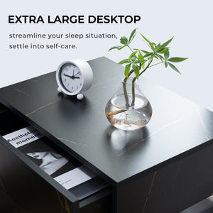 English Elm Led Nightstand with Rgb Acrylic Glow Panel Three Drawers Walnut Bedroom Table Black+Gold W2178P412303