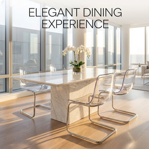 English Elm Transparent Polycarbonate Dining Chair Set of 4 with Arched Steel Frame Modern Style W2920P411151