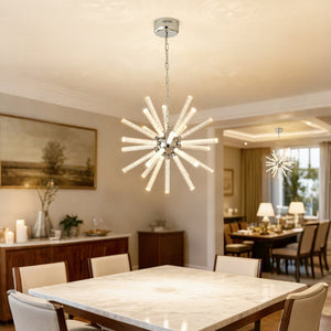 English Elm 24-light Bubble Glass Pillar Chandelier Silver Sculptural Pendant for Dining Entryway W5008P391472