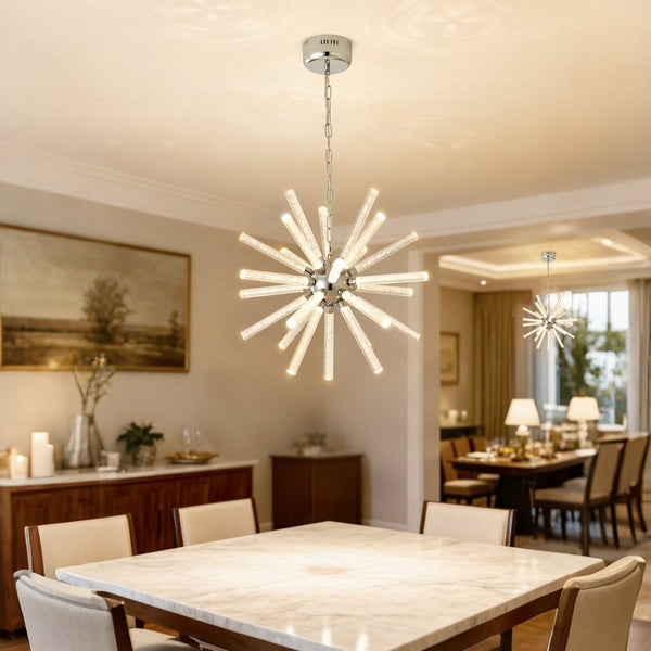 English Elm 24-light Bubble Glass Pillar Chandelier Silver Sculptural Pendant for Dining Entryway W5008P391472