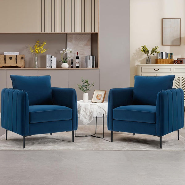 English Elm Accent Velvet Armchair Mid-century Modern Plush Seat with Metal Legs for Living Room W3244P378876