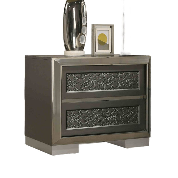 English Elm Glam Nightstand with Led Accent Lighting Faux Crystal Trim and Acrylic Pulls Gray B2741P435899