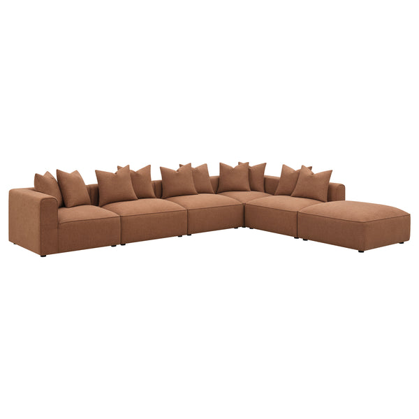 English Elm Colleen Terracotta Modular Sectional Sofa — 6-Piece Contemporary Tight Seat, Armless Chairs & Ottoman (154" W) B062S01210