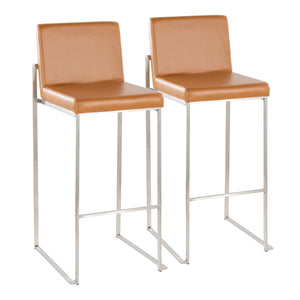 English Elm Fuji 30" Contemporary High Back Barstool Set of 2 – Camel Faux Leather, Padded Comfort & Steel Frame B202P222208