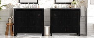 English Elm Modern 48 Inch Freestanding Bathroom Vanity Dual Ceramic Sinks Soft Close Gold Handles N729P000004P