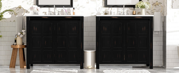 English Elm Modern 48 Inch Freestanding Bathroom Vanity Dual Ceramic Sinks Soft Close Gold Handles N729P000004P