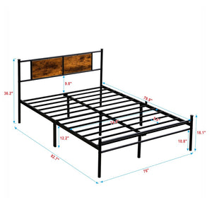 English Elm Queen Steel Bed Frame with Wood Panel Headboard for Modern Bedroom Storage W311P248424