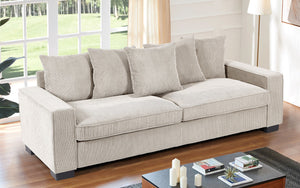 English Elm Luxe Corduroy Sofa with 5 Toss Pillows, Deep-Seat 3-Seater Couch, Sleek Modern Design, 88" Wide Ivory B2735P256728