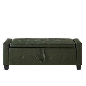 English Elm 48" Storage Ottoman Bench with Tufted Faux Leather Upholstery, Solid Wood Frame & 300lb Capacity Dark Green W1097P338777