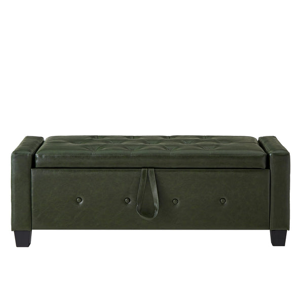 English Elm 48" Storage Ottoman Bench with Tufted Faux Leather Upholstery, Solid Wood Frame & 300lb Capacity Dark Green W1097P338777