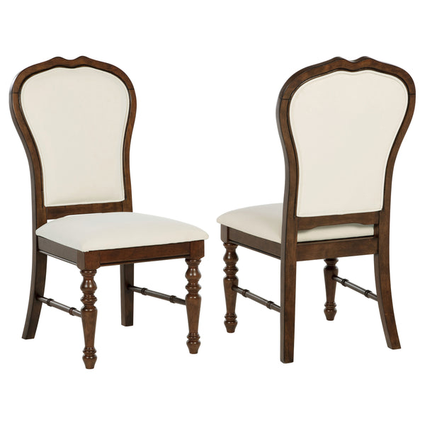 English Elm Claire Rich Brown Upholstered Dining Side Chair Set of 2 with Ivory Fabric, Turned Legs & Framed Backs for Classic Elegance B062P378327