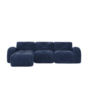 English Elm L-shaped Velvet Sectional Sofa Tufted Modular Seating with Ottoman for Living Room Blue W714S01620
