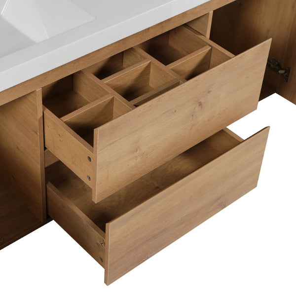 English Elm [video]59.3 Inch Wall Mounted Double Sink Vanity Wood Grain Mdf Soft Close Storage N729P000026N