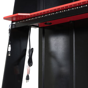 English Elm L-shaped Gaming Loft Bunk Bed Twin Wood Frame Rgb Lighting Usb Ports Storage Shelves Red LT000295AAR