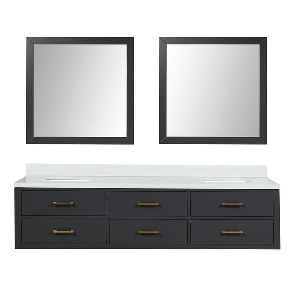 English Elm Black Double Bath Vanity With Cultured Marble Top, 80" Width, And Two Elegant Mirrors For Storage B2731S01585