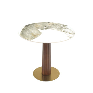 English Elm Modern Round Dining Table, 33.5" Sleek Sintered Stone Top With Wooden Legs & Gold Base For 2-Person Use W1535S00598