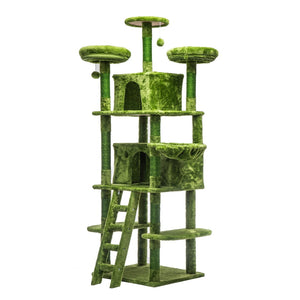 English Elm Large 7 Tier Plush Cat Tree with Dual Condos Hammock Sisal Posts for Multi Cat Homes Green W1578P447622