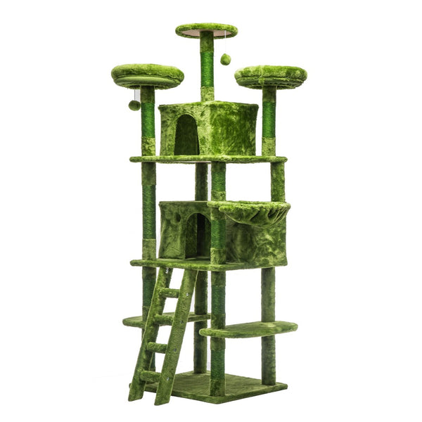 English Elm Large 7 Tier Plush Cat Tree with Dual Condos Hammock Sisal Posts for Multi Cat Homes Green W1578P447622