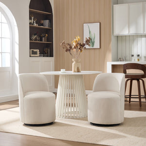 English Elm Set Swivel Barrel Accent Chair Armless Linen Upholstered Compact Seat for Dining Vanity Bedroom Beige W3244P454053