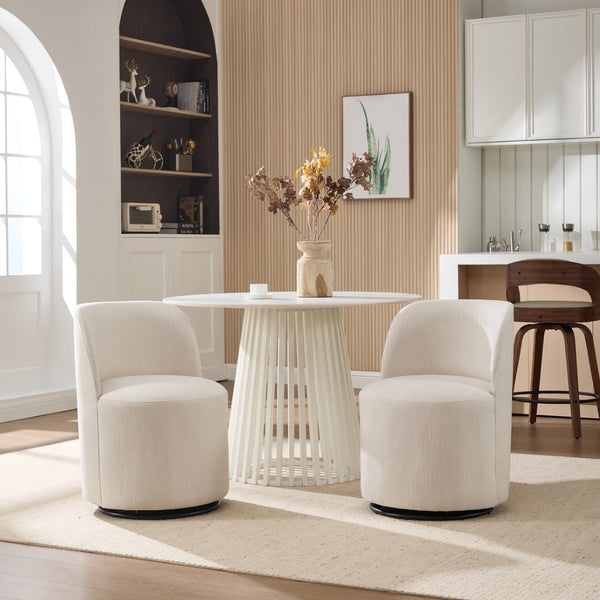 English Elm Set Swivel Barrel Accent Chair Armless Linen Upholstered Compact Seat for Dining Vanity Bedroom Beige W3244P454053