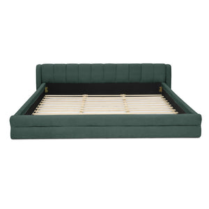 English Elm King Platform Bed Full Chenille Upholstery Low Profile Frame for Modern Bedroom Blue+Green W487S00435