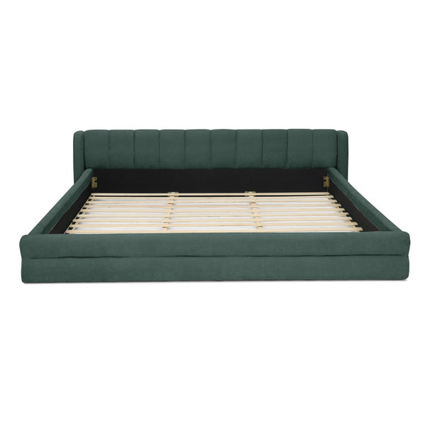 English Elm King Platform Bed Full Chenille Upholstery Low Profile Frame for Modern Bedroom Blue+Green W487S00435