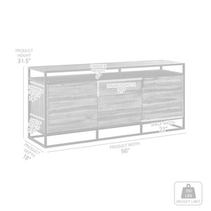 English Elm Ulera Acacia 3-Drawer Sideboard Buffet with Black Metal Frame — Durable, Weatherproof Storage for Home B2736P354398
